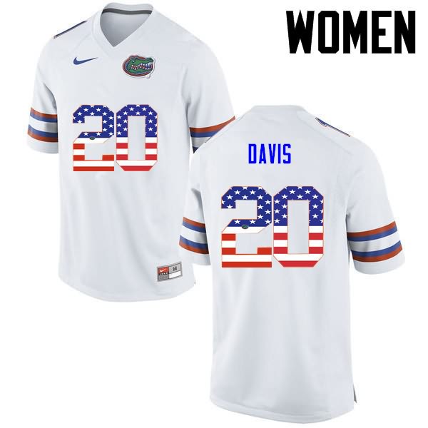 NCAA Florida Gators Malik Davis Women's #20 USA Flag Fashion Nike White Stitched Authentic College Football Jersey SSD0764FW